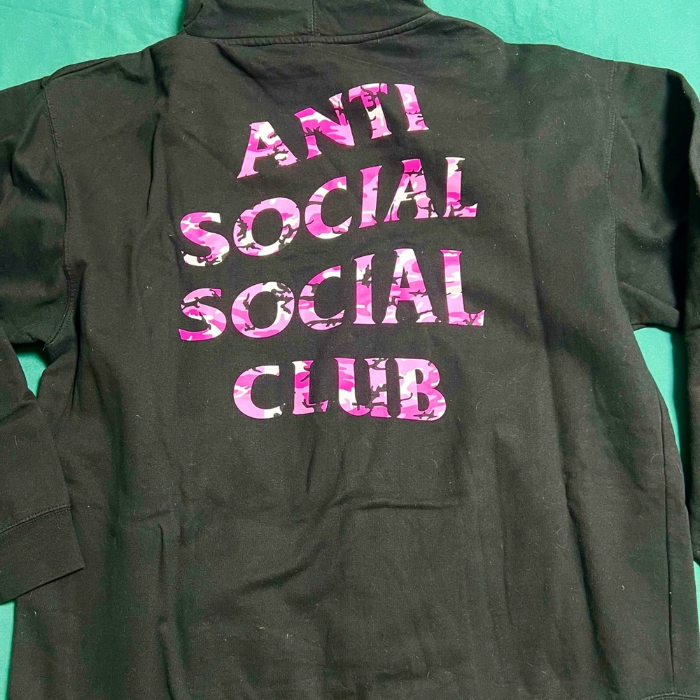 Anti Social Social Club Black Zip-Up Sweater with Pink Graphic